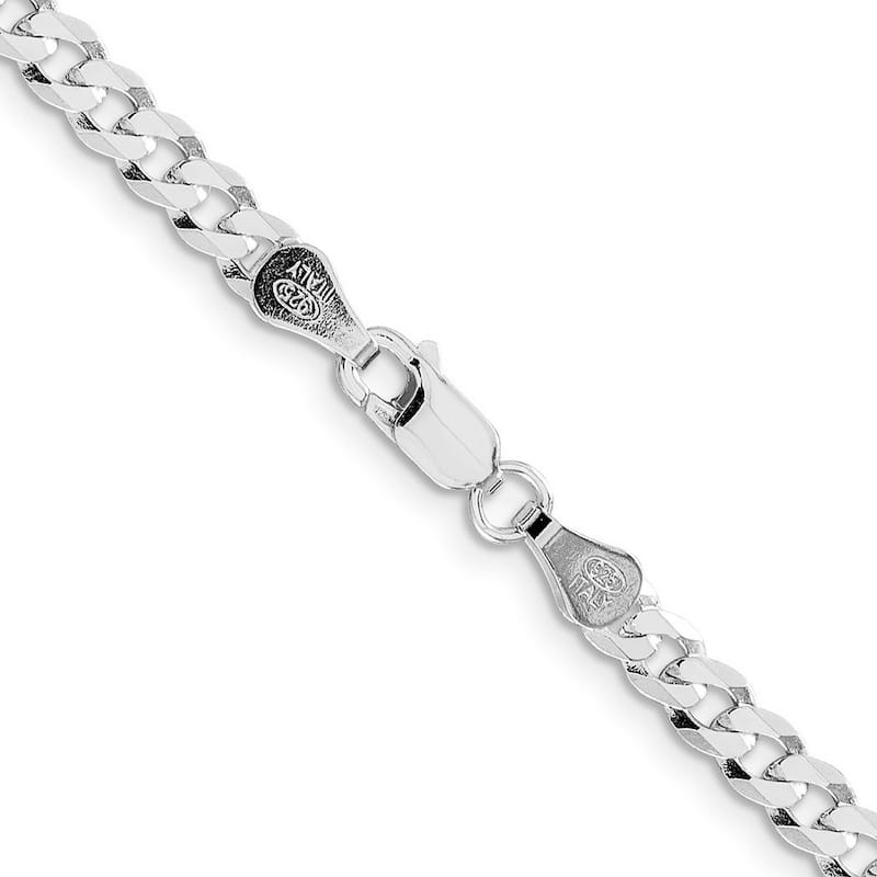 Curata 925 Sterling Silver Rhodium 4.5mm Flat Curb Chain Necklace (Lobster)