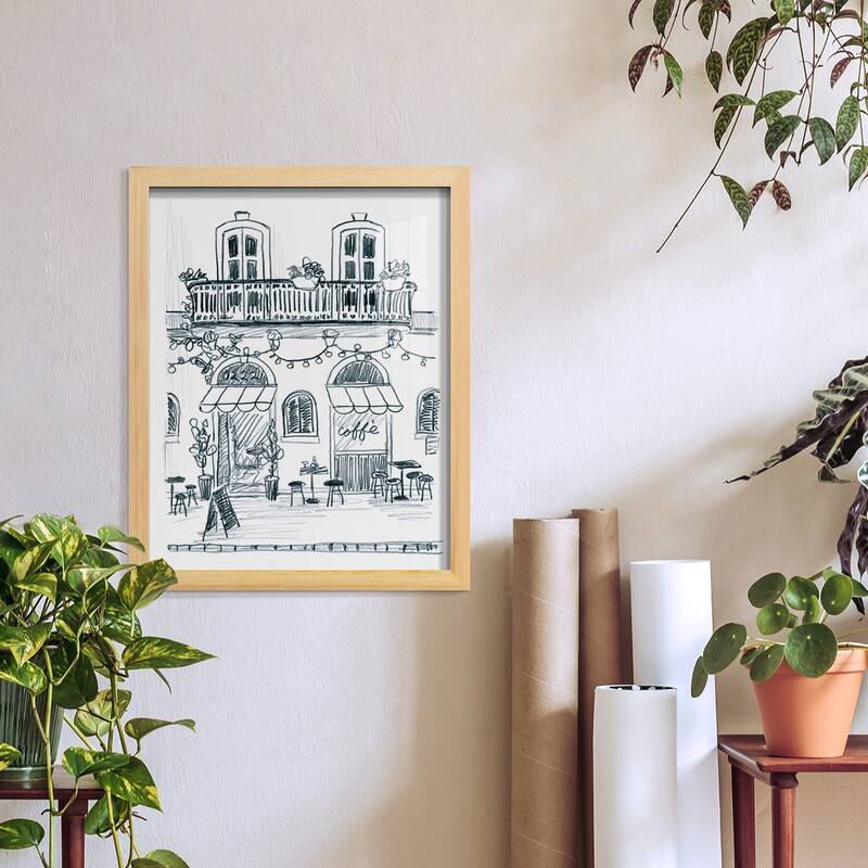 Italian Street Sketch II -Framed Print w/glass-Cherry Red