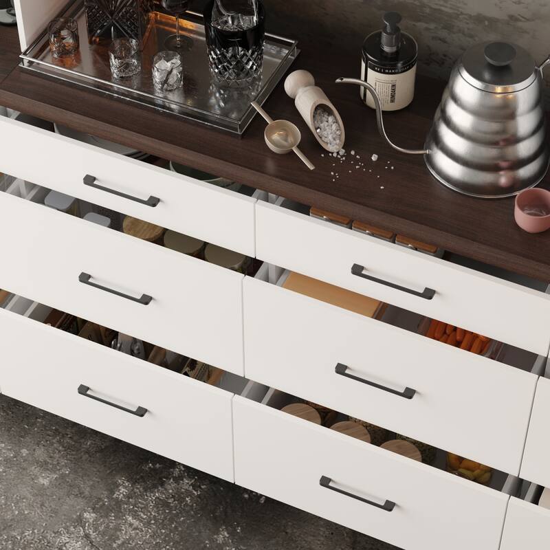 Panrty Storage Cabinet w/Glass Display Hutch Buffet Drawers Sideboard