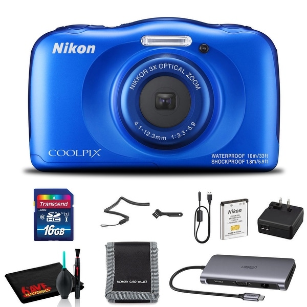 Nikon COOLPIX W100 Digital Camera (Blue) with 16GB SD Memory and Cleaning Kit. Opens flyout.