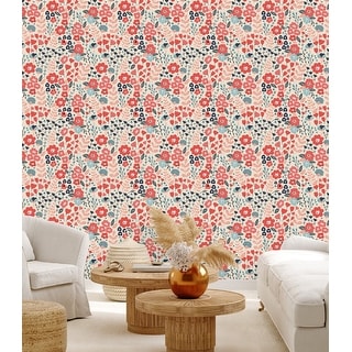 Red Floral Wallpaper Peel and Stick and Prepasted - Bed Bath & Beyond ...