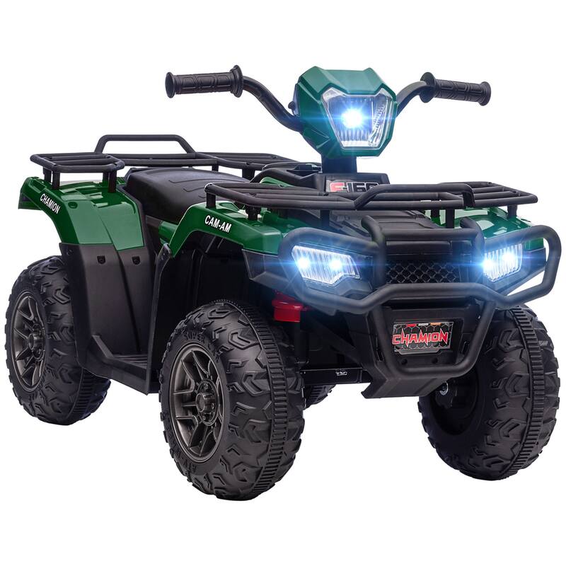 12V Kids ATV Battery-Powered Ride-On with AUX Port & USB - Tough 4 Wheeler with LED Lights for Ages 37-72 Months - Green