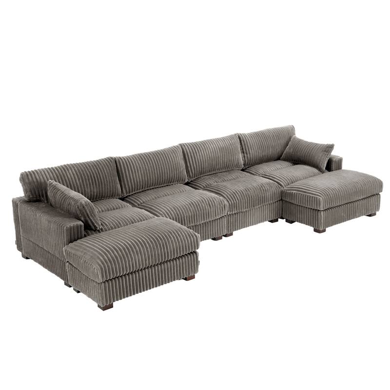 Upholstered Plush Flannel Modular Sectional Sofa with Pillows,Ajustable Headrest