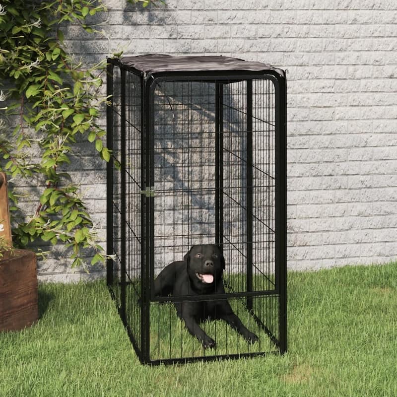 vidaXL Dog Playpen Kennel Dog Cage Puppy Pet Exercise Wire Fence Steel Black - 39.4" x 19.7" x 39.4"