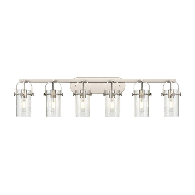 Innovations Lighting Pilaster II Cylinder - 6 Light 7" Wall-Mounted Bath Vanity Light - Satin Nickel/Seedy