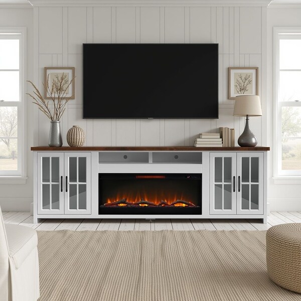 Bridgevine Home Modern Farmhouse 97 inch Fireplace TV Console for
