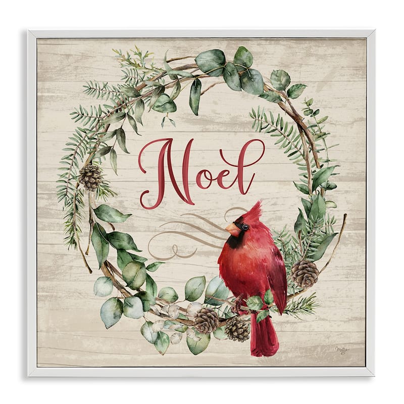 Stupell Noel Wreath with Cardinal Framed Giclee Art Design By Mollie B. - 24 x 24 - White