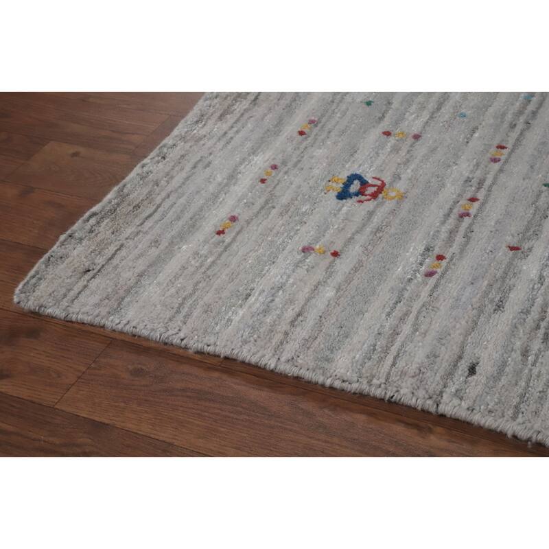 Hand Knotted Oriental 100% Wool Carpet Tribal Animal Pictorial Greys & Charcoal Gabbeh Area Rug - 9' 10'' X 8' 0''