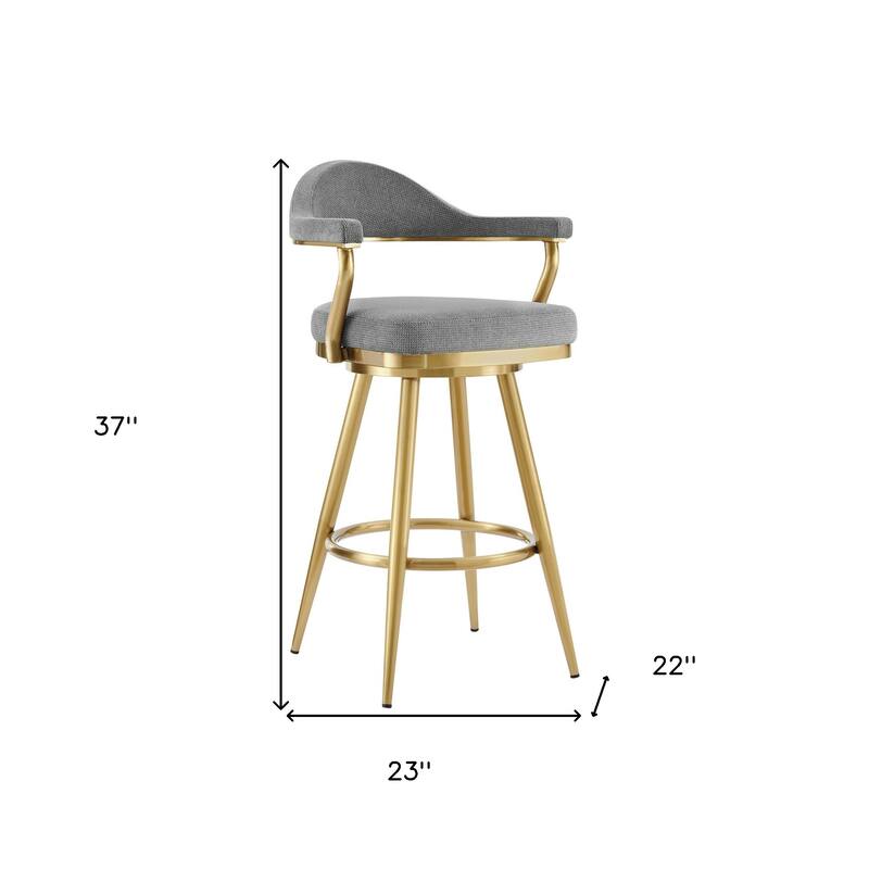 HomeRoots 26" Gray and Gold Fabric and Stainless Steel Counter Height Swivel Bar Chair