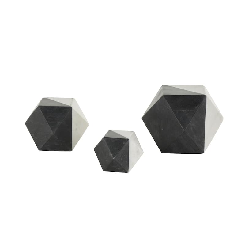 Marble Geometric Cube Two-Toned Hexagon Decorative Sculpture - Set of 3 White or Black - Roche River Decor