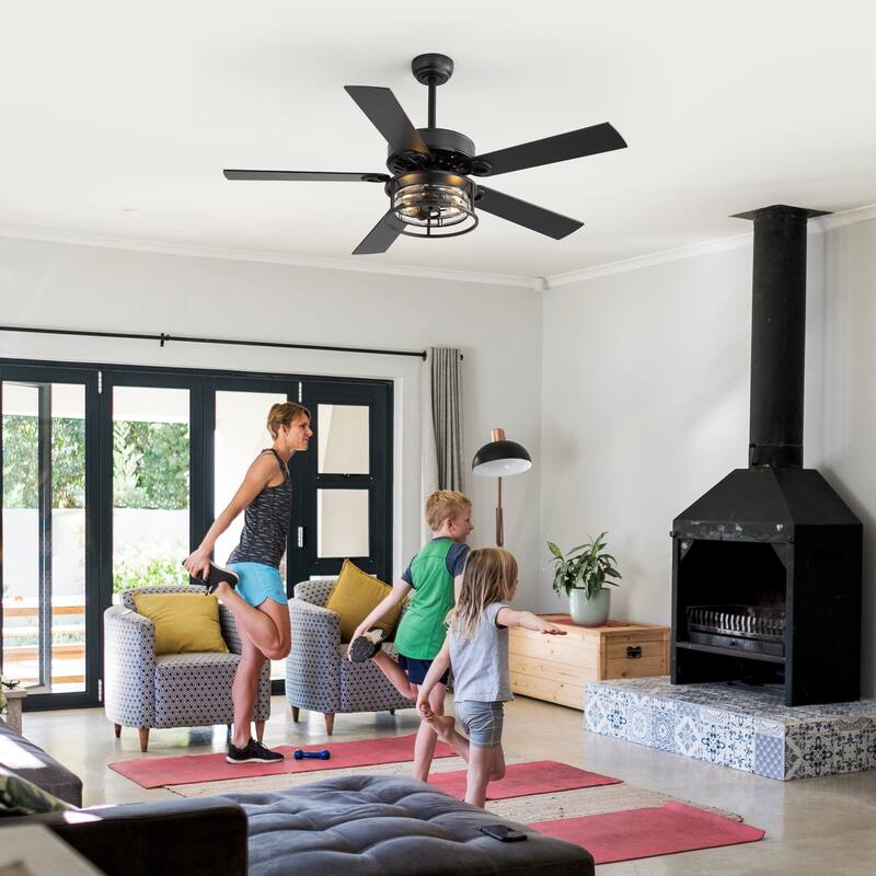 52" Reversible 5-Blade Caged Ceiling Fan with Light and Remote