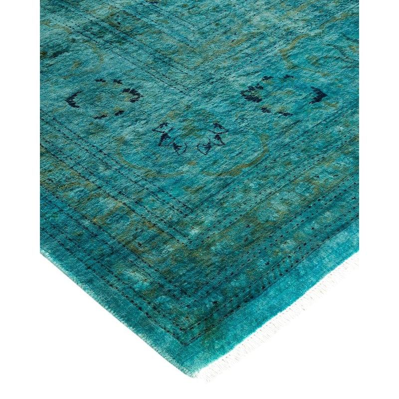 Overton Hand Knotted Wool Vintage Inspired Modern Contemporary Overdyed Blue Area Rug - 9' 1" x 12' 1"