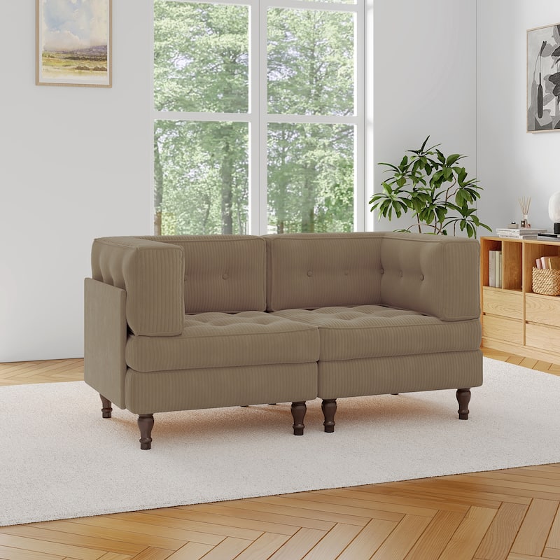 Modular Corduroy Corner Sectional Sofa Couch Set with Tufted Cushion
