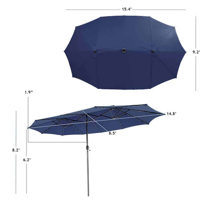 Gymax 15Ft Solar LED Patio Outdoor Double-Sided Umbrella w/ 48 Lights