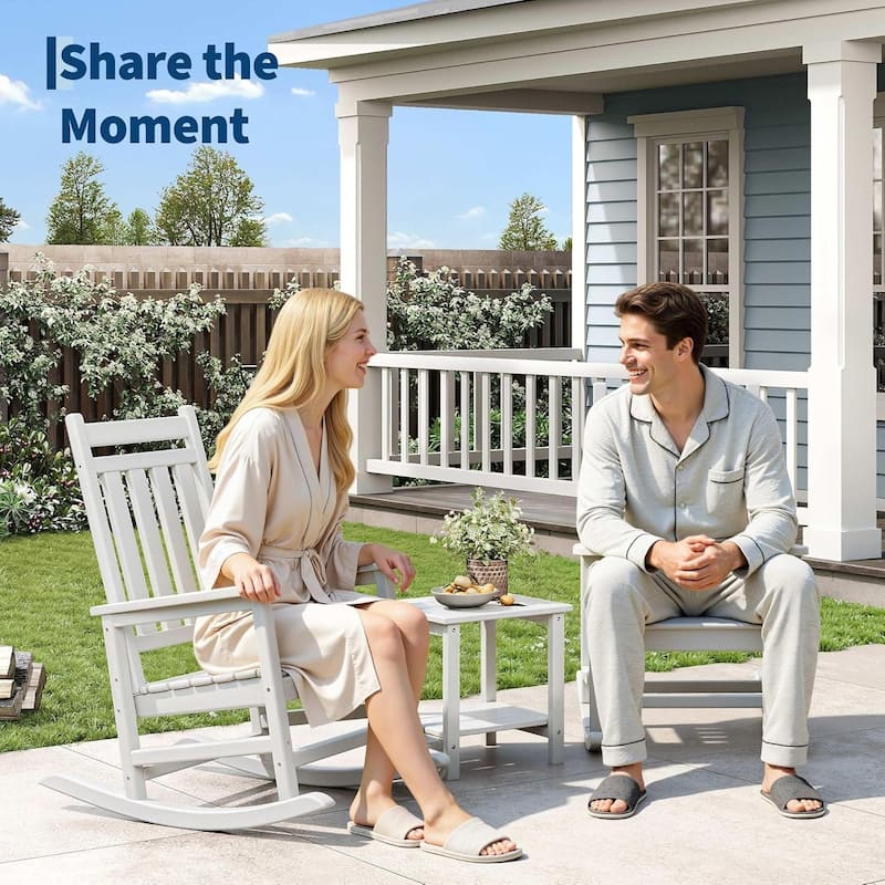 Outdoor Rocking Chair Set of 2 HDPE High-Back Rockers