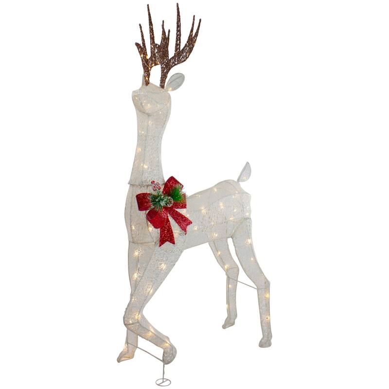 60" LED Lighted Glitter Reindeer with Red Bow Outdoor Christmas Decoration