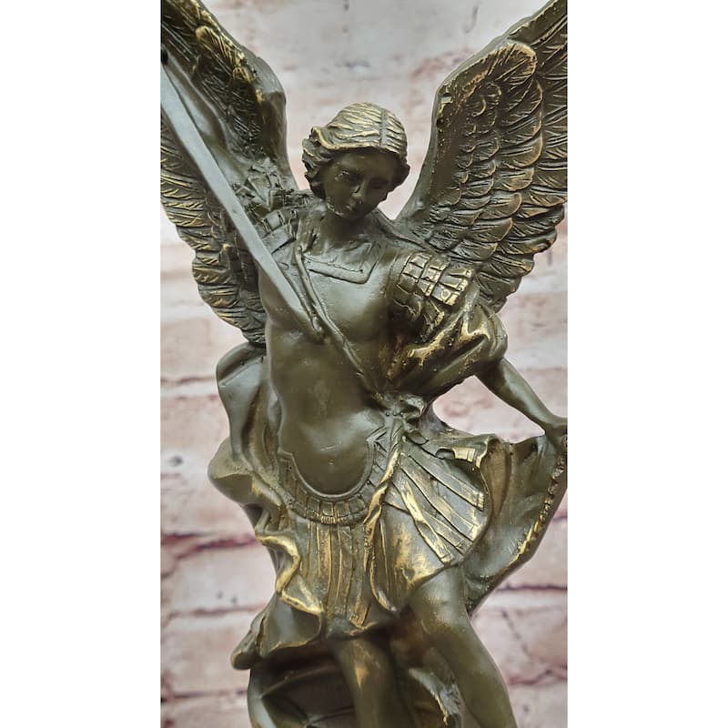 Saint Michael Slaying Satan Bronze Sculpture - Religious Archangel Art