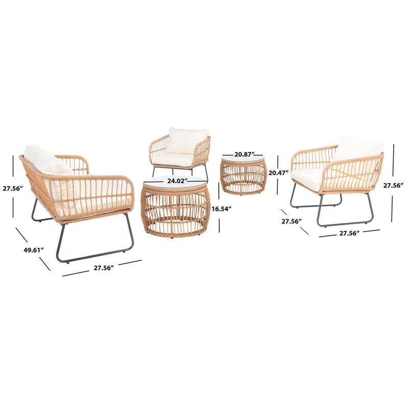 SAFAVIEH Outdoor Leyla 5-Piece Living Set - 50W x 28D x 28H