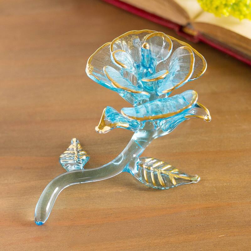 Novica Handmade Celestial Rose Blown Glass Figurine