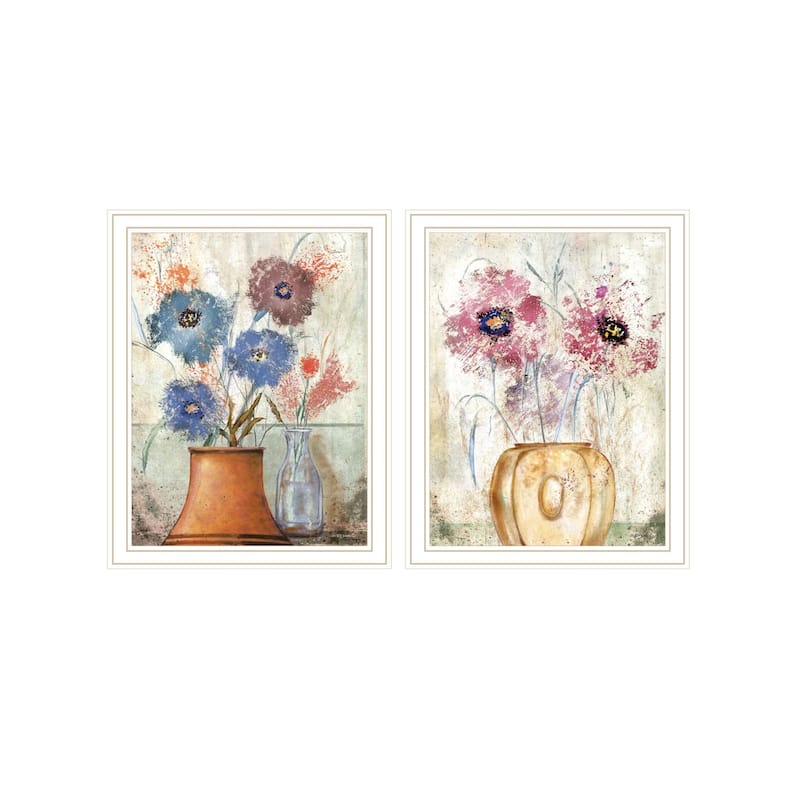 Trendy Decor 4U "Floral Dreams I & II" Printed Framed Wall Art by Ed Wargo - White - 14 x 18