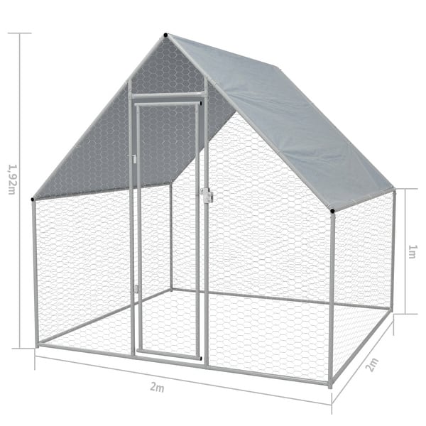 vidaXL Chicken Cage Walkin Chicken Coop Pen Poultry Cage Galvanized