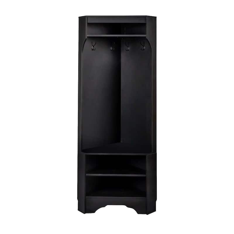 Corner Hall Tree with Coat Hooks & Shoe Bench, Entryway Storage Cabinet Coat Rack with Adjustable Shelf
