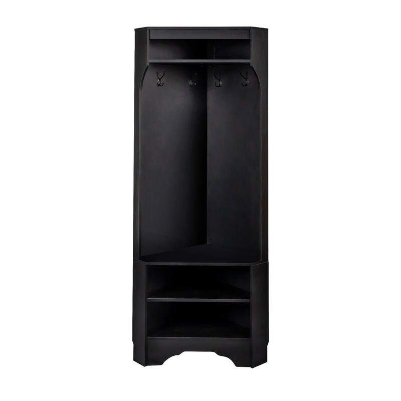 Space-Saving Corner Coat Rack with Shoes Storage Rack, Adjustable Shelf, and 4 Hooks for Hallway Entryway or Porch Organizer