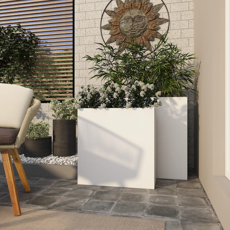 Metal Minimalistic Rectangular Indoor Outdoor Planter - Set of 2 Black or White - Roche River Decor