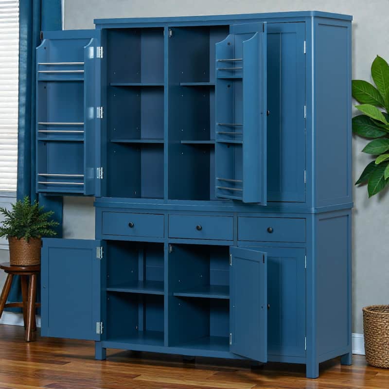 74.8 Inch Farmhouse Kitchen Pantry Cabinet, 53x20 Large Freestanding Storage with Drawers, Door Shelves and Pull-Out Trays