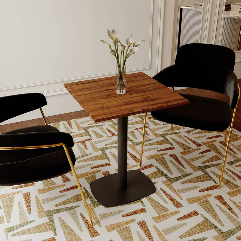 Vail Square Dining Table with 24 in. MDF Tabletop in Black Stainless Steel Square Base Accent Kitchen Table