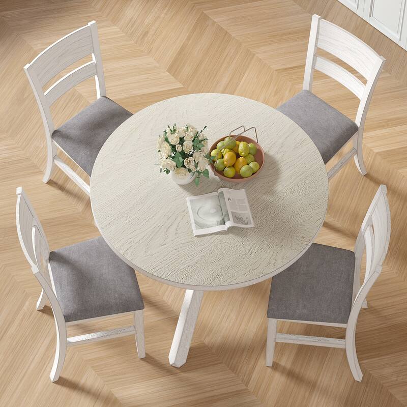 VECELO 47 inch Round Dining Table for 6 People，Mid-Century Modern Solid Wood Circle Dinner Tables