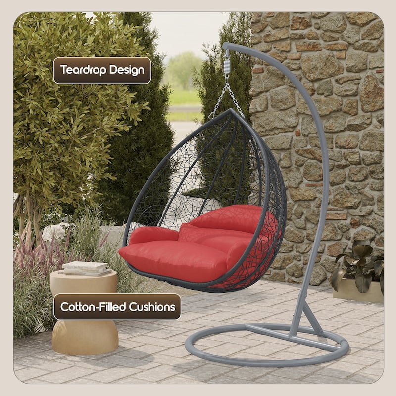 2-Person Egg Swing Chair in Grey Stainless Steel 2-Seater Porch Swing for Outdoor and Indoor - 77.95" Height