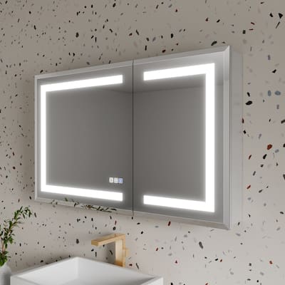 30''/36''/40''/48'' W x 24'' H Surface or Recessed LED Bathroom Medicine Cabinet With Mirror, Beveled-Edge, Defog & Quiet Hinges