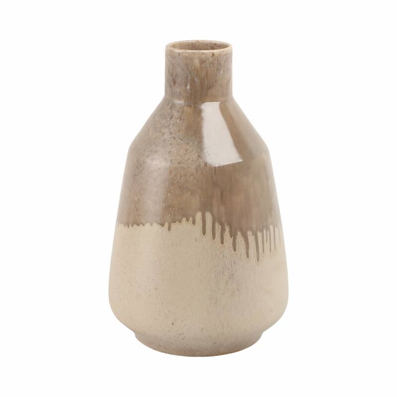 Warm Rustic Ceramic Table Vase for Home Decor, Decorative Flower Vase with Glazed Finish