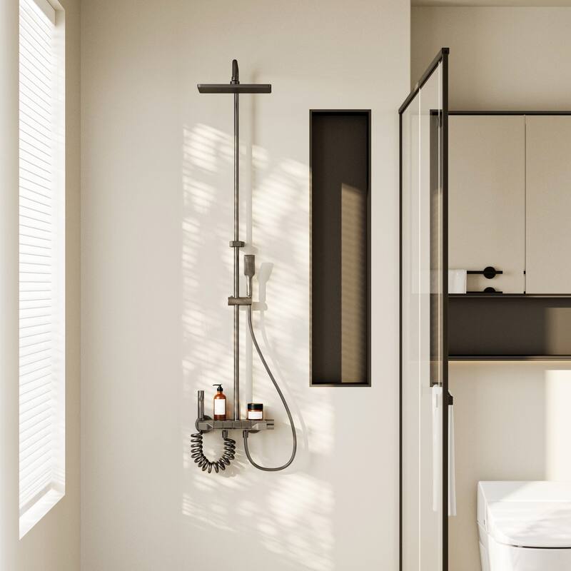 hower System with Rainfall Shower Head, Handheld Shower & Spray Gun Space Aluminum Wall Mount Bathroom Shower Faucet Set
