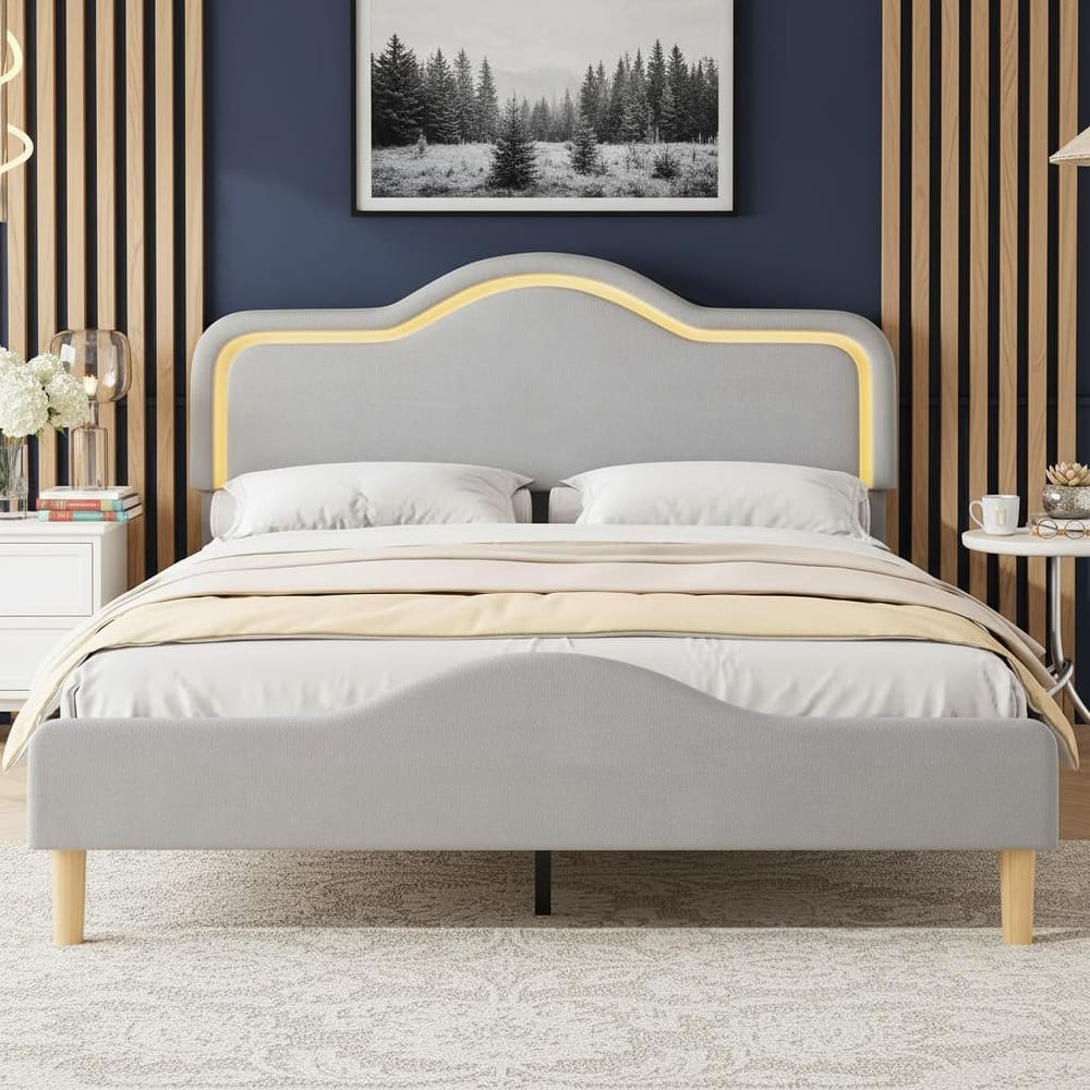 Bed Frame, Adjustable LED Headboard and Footboard