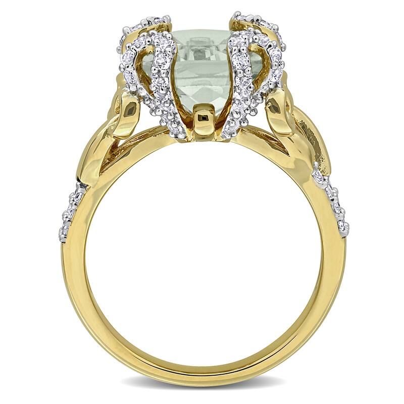 Miadora 4 1/8ct TGW Green Quartz and White Topaz Cocktail Ring in Yellow Plated Silver