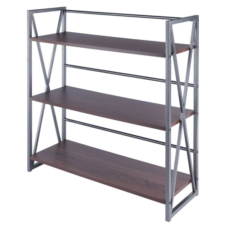 3 Tier Wide Storage Shelf - 35.5" - Graphite and Walnut