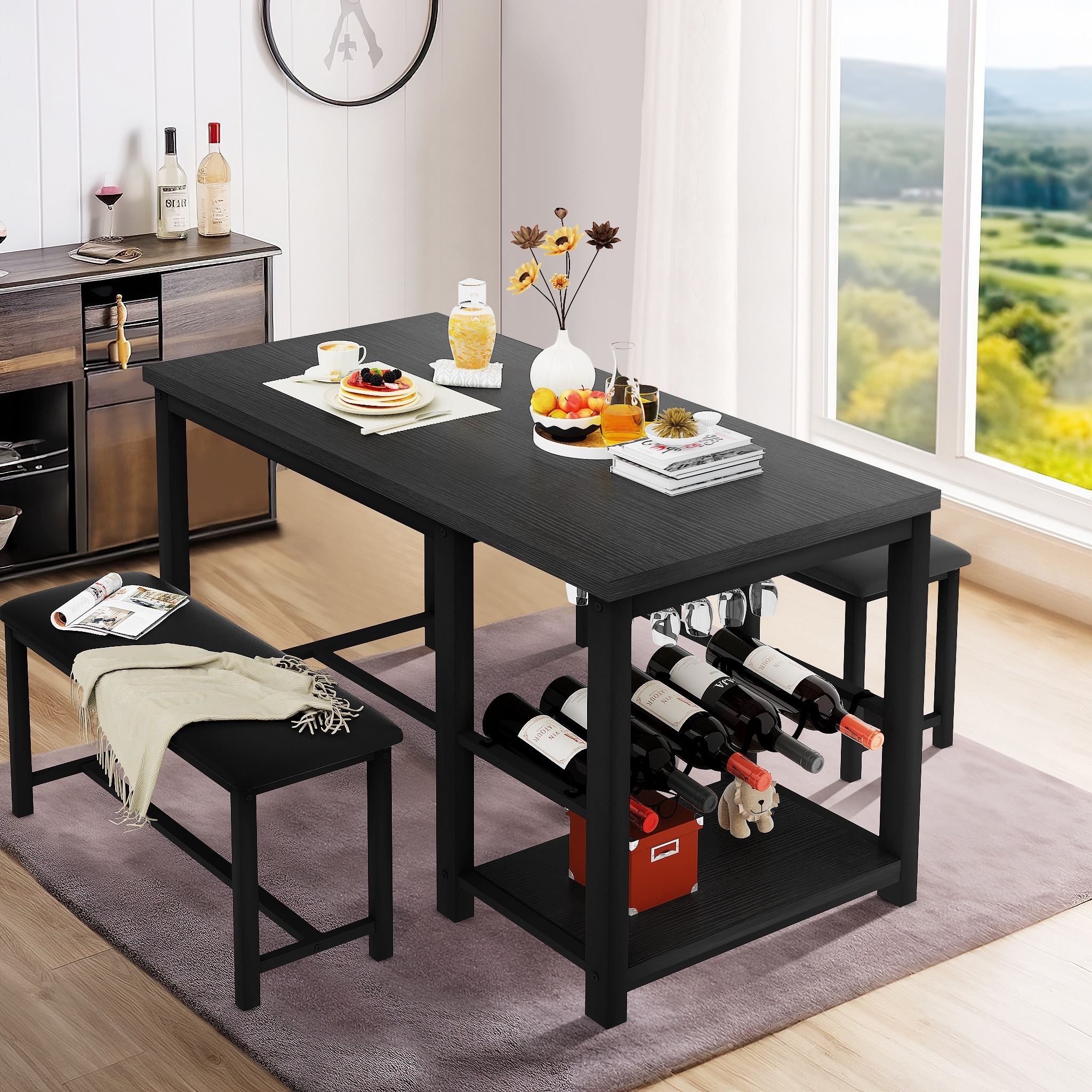 Dining table set discount with wine rack