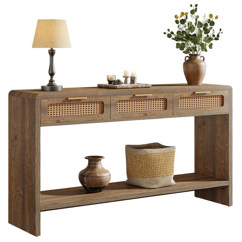 2-tier Entryway Table with Drawers, Console Sofa Table for Living Room - 13.78" D x 55.12" W x 32.68" H