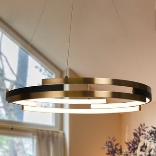 Modern 1-Light Black Gold LED Chandelier Round Hanging Pendant Lighting ...