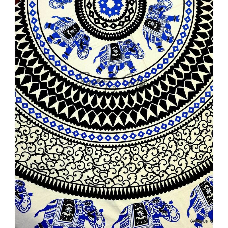 Cotton Palatial Elephant Floral Tablecloth Round