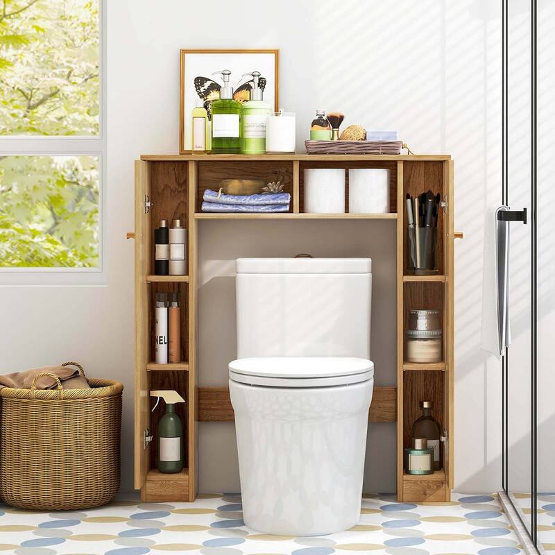 Costway Over The Toilet Storage Cabinet Double Door Bathroom Toilet - See Details