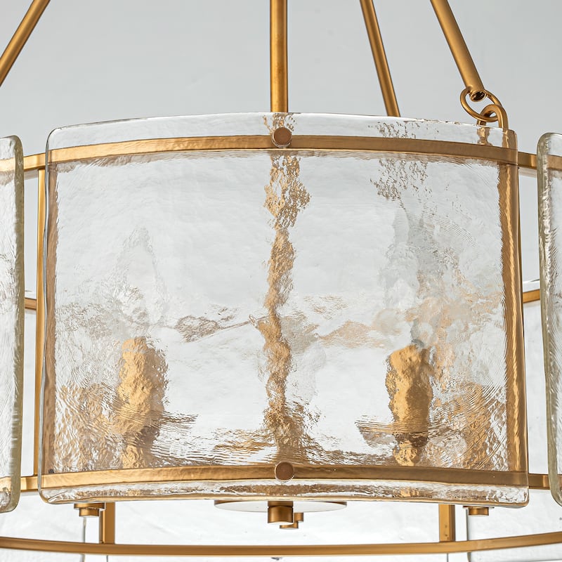 Modern 5-Light 20.5" Lantern Drum Chandelier Water Ripple Glass Pendant for Dining Room