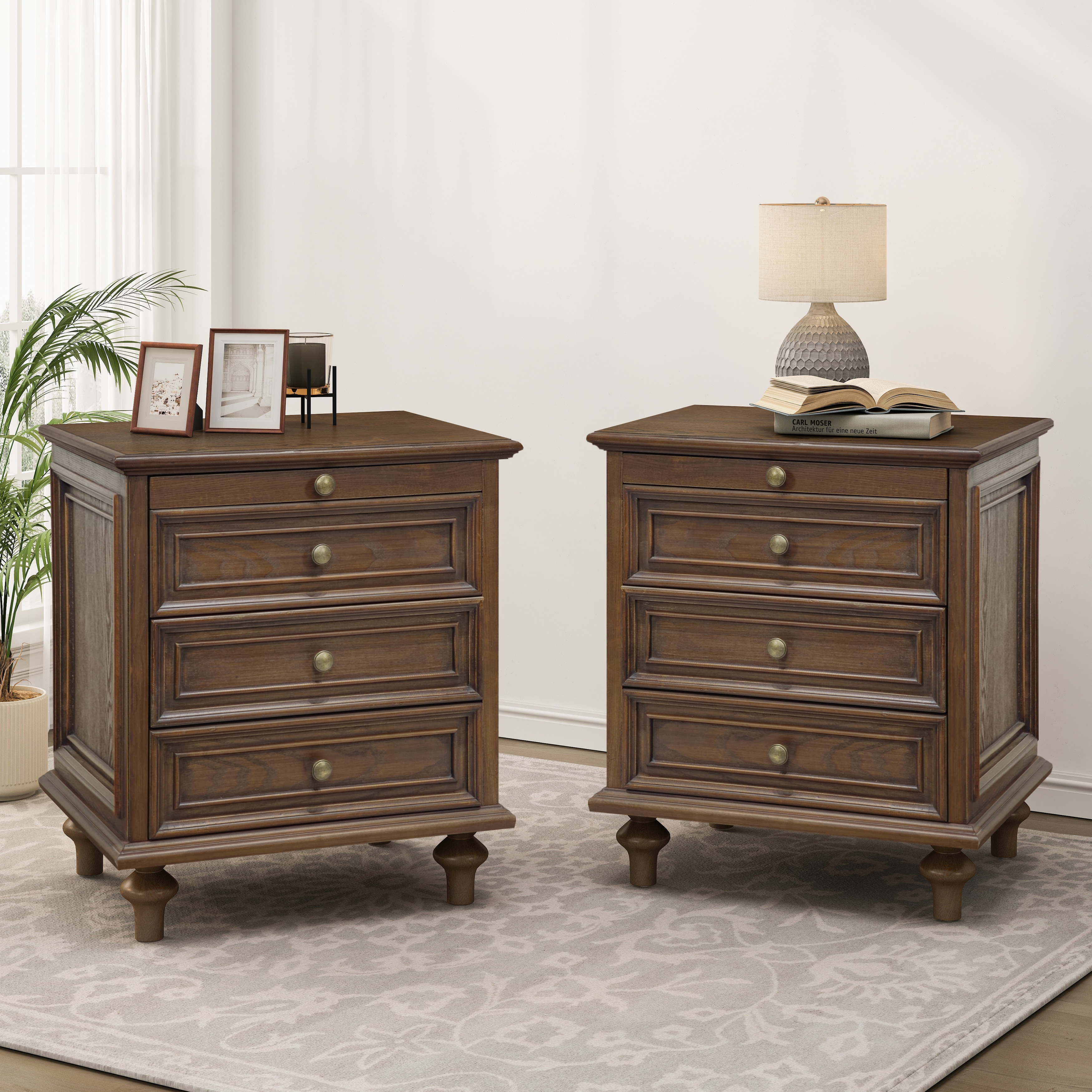 Nightstands with Drawers & Hidden Pull-Out Shelf & Metal Handle