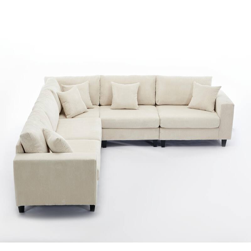 Modular Sectional Sofa for Living Room, Modern Oversized Corduroy Couch with Pillow, 5 Seater L-Shaped Sofas Comfy Couches