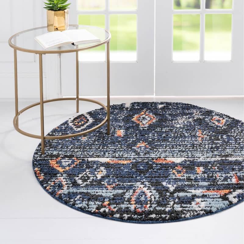 Contemporary Zaire Collection Area Rug - Navy Blue - 7' Round