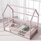 preview thumbnail 5 of 36, Twin / Full Size Wooden House Bed with Fence and Roof bed Frame, Montessori Style Floor Bed for Kids