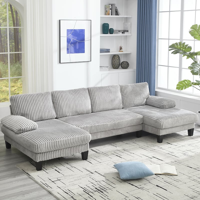 Symmetrical Corduroy Double Chaise Couch U-shaped Sectional Sofa