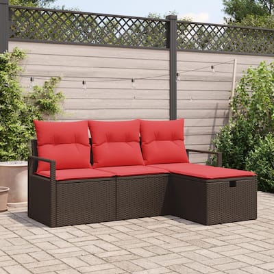 vidaXL 4 Garden Sofa Set with Cushions Black/Brown/Grey Poly Rattan - 68.9 x 46.1 x 27.2